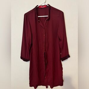 Women’s top with decor on sleeves and neck seize medium color burgundy